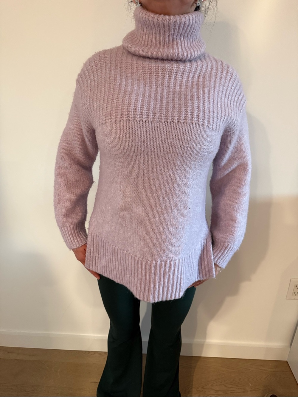 Mango Lilac Ribbed Turtleneck Sweater